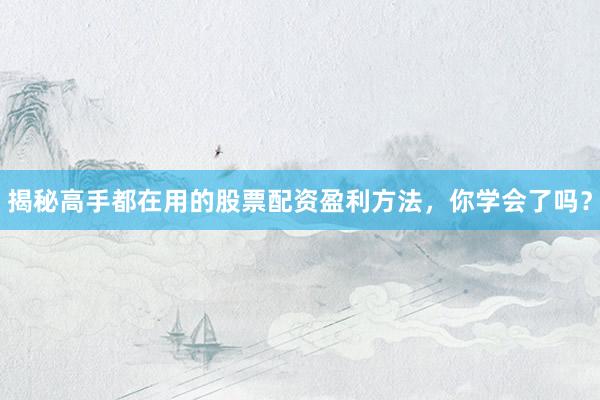 揭秘高手都在用的股票配资盈利方法，你学会了吗？