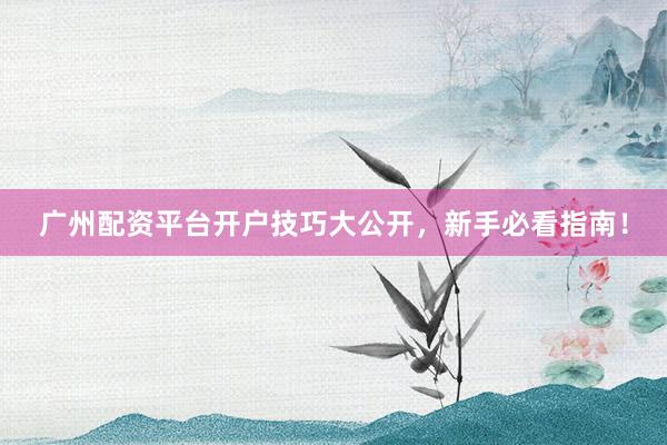 广州配资平台开户技巧大公开，新手必看指南！