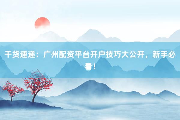 干货速递：广州配资平台开户技巧大公开，新手必看！