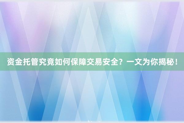 资金托管究竟如何保障交易安全？一文为你揭秘！