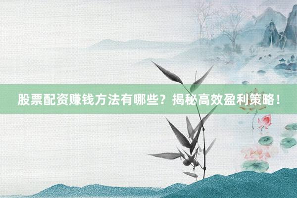 股票配资赚钱方法有哪些?揭秘高效盈利策略!