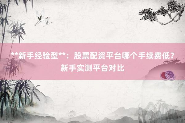 **新手经验型**：股票配资平台哪个手续费低？新手实测平台对比
