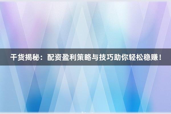 干货揭秘:配资盈利策略与技巧助你轻松稳赚!