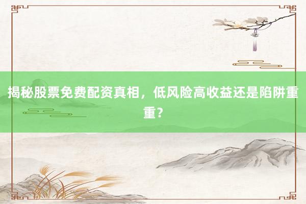 揭秘股票免费配资真相，低风险高收益还是陷阱重重？