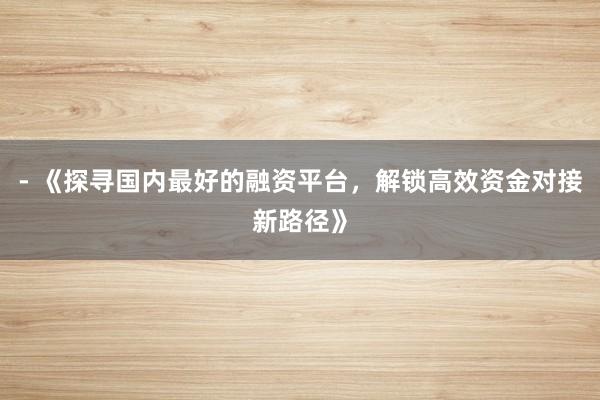 - 《探寻国内最好的融资平台，解锁高效资金对接新路径》