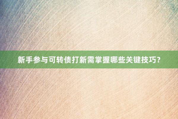 新手参与可转债打新需掌握哪些关键技巧？