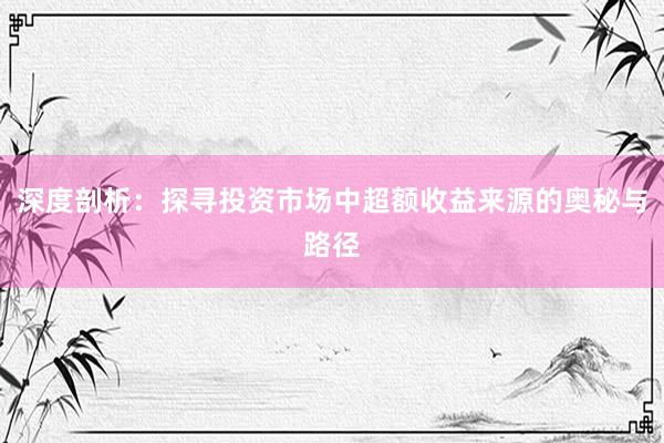 深度剖析：探寻投资市场中超额收益来源的奥秘与路径