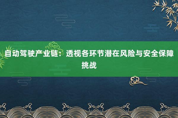 自动驾驶产业链：透视各环节潜在风险与安全保障挑战
