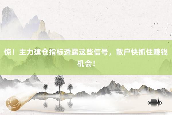 惊！主力建仓指标透露这些信号，散户快抓住赚钱机会！