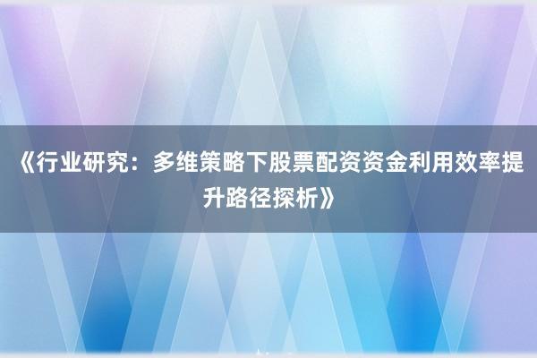 《行业研究：多维策略下股票配资资金利用效率提升路径探析》