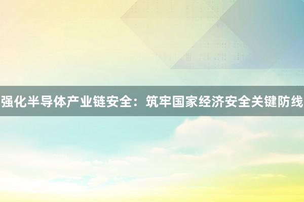 强化半导体产业链安全：筑牢国家经济安全关键防线
