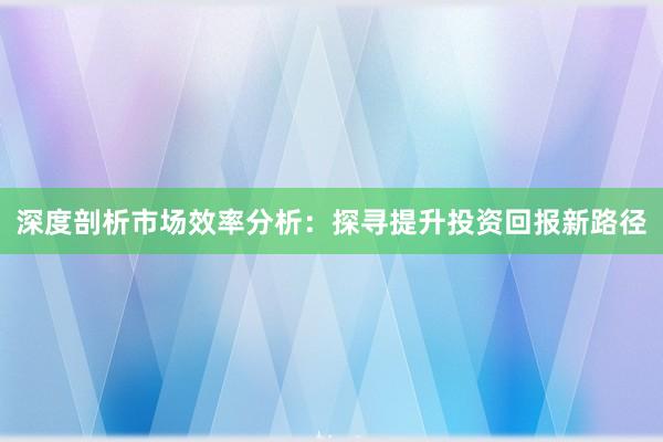 深度剖析市场效率分析：探寻提升投资回报新路径