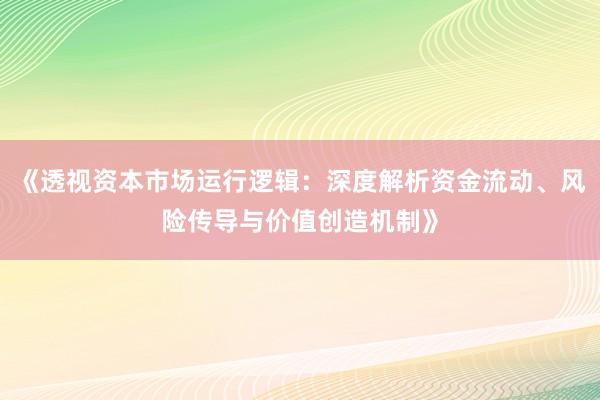 《透视资本市场运行逻辑：深度解析资金流动、风险传导与价值创造机制》